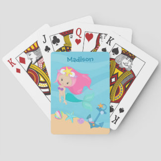 Cute Mermaid Girl Beach Personalised Kids Summer Playing Cards