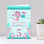 Cute Mermaid Girl Birthday Card<br><div class="desc">A sweet under the sea mermaid birthday card for a little girl. Cute purple and pink mermaid illustration with ocean creatures. Personalize with a name and age for a unique card that she will love!</div>