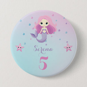 Cute Mermaid Girl Birthday Party 7.5 Cm Round Badge