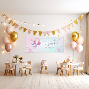 Cute Mermaid Girl Birthday Party Banner