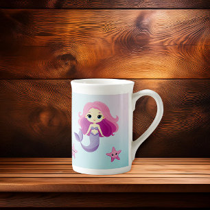 Cute Mermaid Girl Birthday Party Bone China Mug