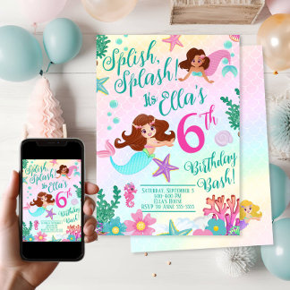 Cute Mermaid Girl Birthday Party Invitation
