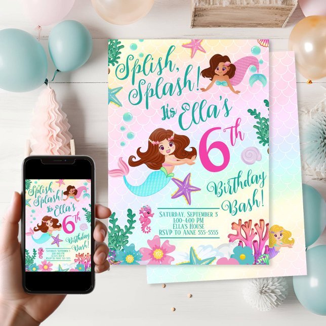 Cute Mermaid Girl Birthday Party  Invitation (Mermaid Party Invitations)