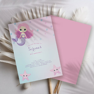Cute Mermaid Girl Birthday Party Invitation