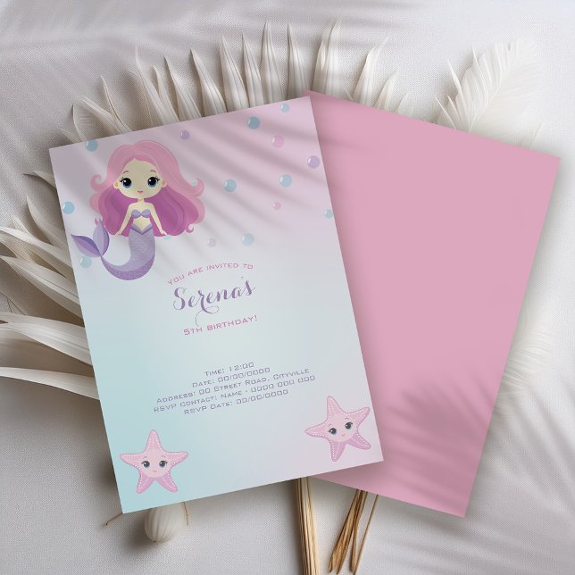 Cute Mermaid Girl Birthday Party Invitation (Creator Uploaded)