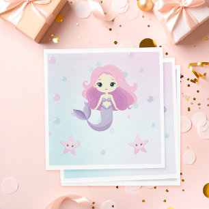 Cute Mermaid Girl Birthday Party Napkin