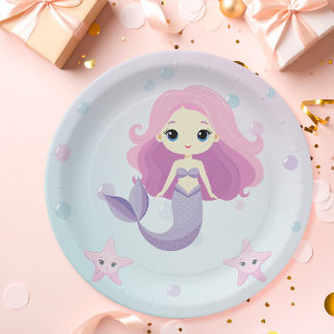 Cute Mermaid Girl Birthday Party Paper Plate