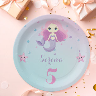 Cute Mermaid Girl Birthday Party Paper Plate