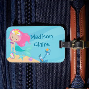 Cute Mermaid Girl Custom Beach Kids Luggage Tag