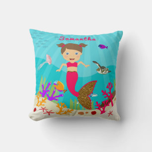 Cute Mermaid Girl in Colourful Ocean Cushion