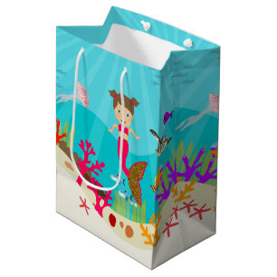 Cute Mermaid Girl in Colourful Ocean Medium Gift Bag