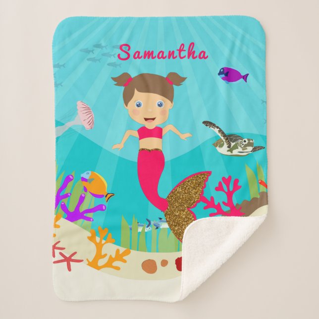 Cute Mermaid Girl in Colourful Ocean  Sherpa Blanket (Front)