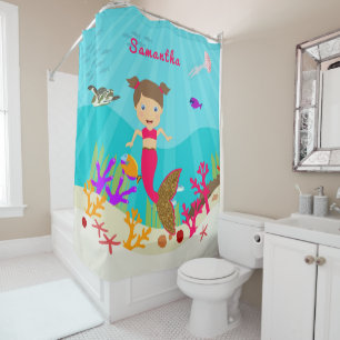 Cute Mermaid Girl in Colourful Ocean Shower Curtain
