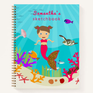 Cute Mermaid Girl in Colourful Ocean Sketchbook Notebook