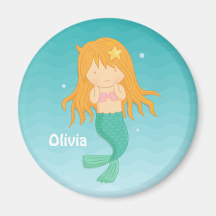 Cute Mermaid Girl, Kids Personalised Magnet