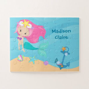 Cute Mermaid Girl Ocean Seashells Kids Custom Jigsaw Puzzle