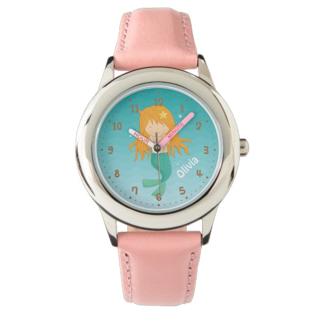 Cute Mermaid Girl Personalised Girls Watch (Front)