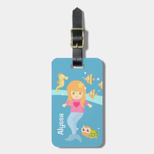 Cute Mermaid Girl Under the Sea Personalised Luggage Tag (Front Vertical)