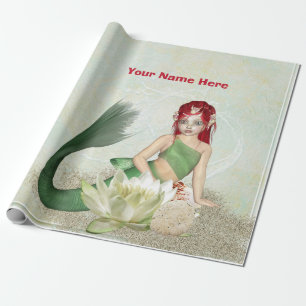 Cute Mermaid Girl with Your Custom Name or Text Wrapping Paper