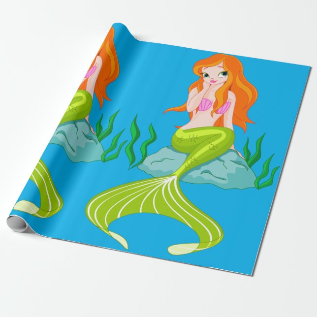 Cute Mermaid Girl Wrapping Paper (Unrolled)