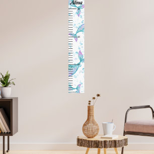 Cute Mermaid Girls Personalised Wall Growth Chart