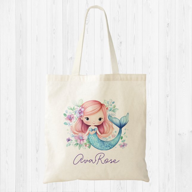 Cute Mermaid Girly Personalized Tote Bag (Creator Uploaded)