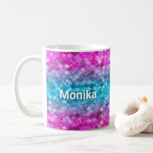 Cute Mermaid Glittery Purple Turquoise Monogram Coffee Mug