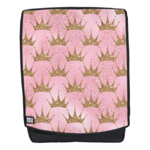 Cute Mermaid Gold Glitter Tiara Golden Pink Backpack