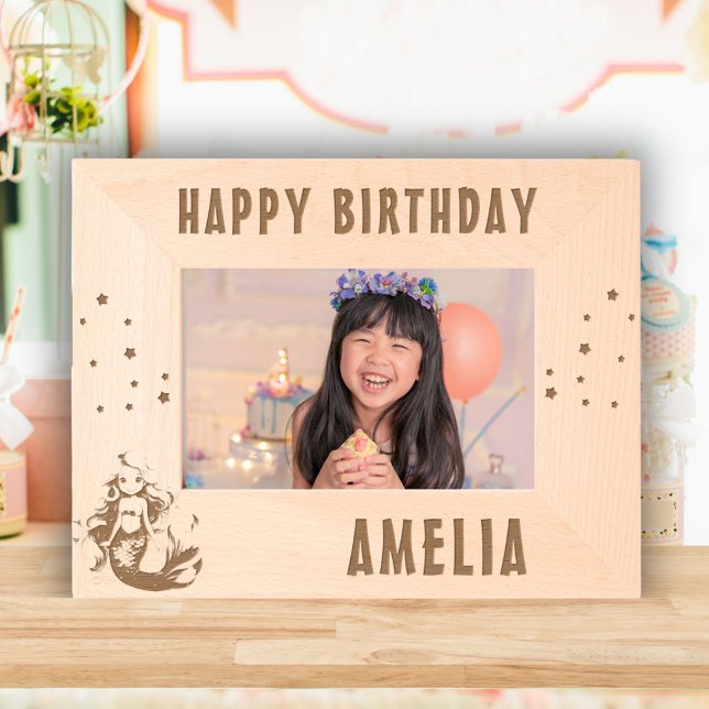 Cute Mermaid Happy Birthday Girl Photo Etched Frames (Creator Uploaded)