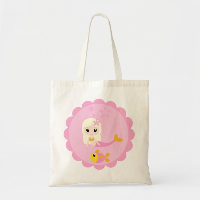 Cute Mermaid in Pink Tote Bag (Front)