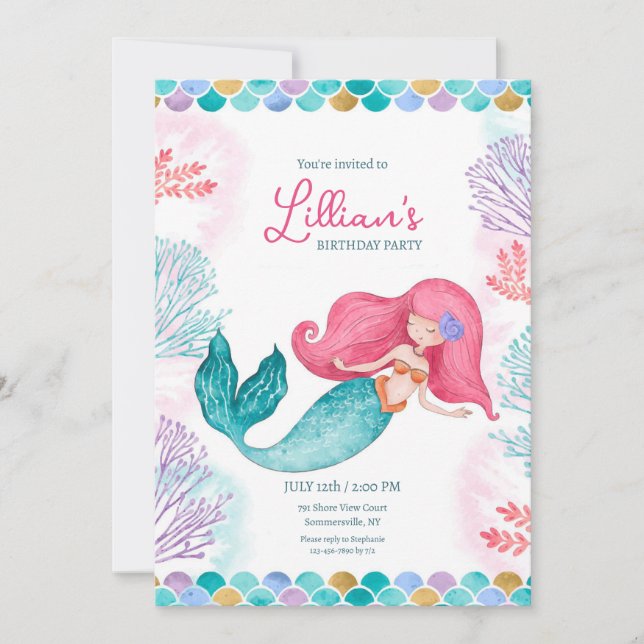 Cute Mermaid Invitation (Front)