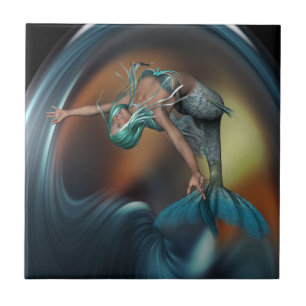 Cute Mermaid Joyfully Swimming  Tile