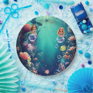 Cute Mermaid Kid Birthday Party Invitation Paper Plate