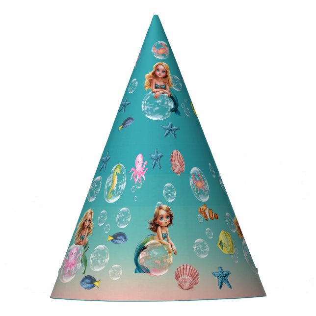 Cute Mermaid Kid Birthday Party Party Hat (Front)