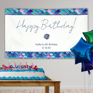 Cute Mermaid Little Girls Birthday Party Banner