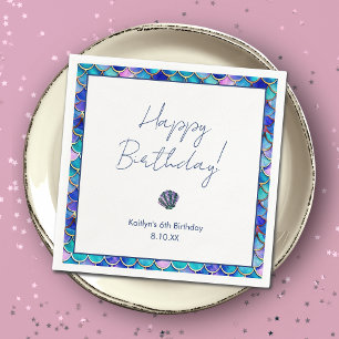 Cute Mermaid Little Girls Birthday Party Napkin