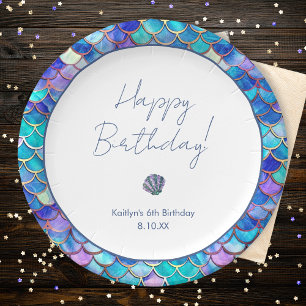 Cute Mermaid Little Girls Birthday Party Paper Plate