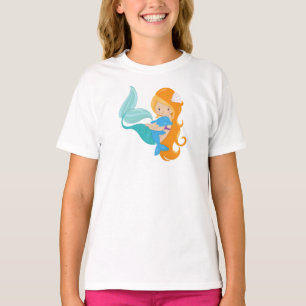 Cute Mermaid, Little Mermaid, Orange Hair, Dolphin T-Shirt