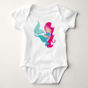 Cute Mermaid, Little Mermaid, Pink Hair, Dolphin Baby Bodysuit