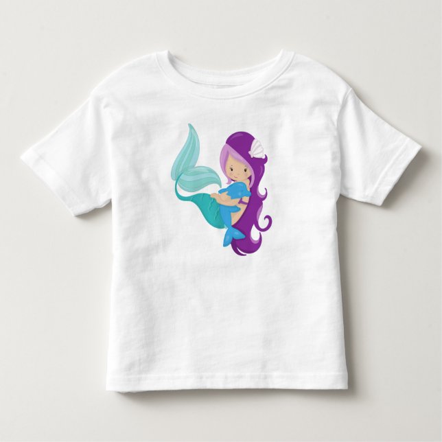 Cute Mermaid, Little Mermaid, Purple Hair, Dolphin Toddler T-Shirt (Front)