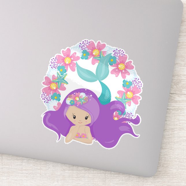 Cute Mermaid, Little Mermaid, Purple Hair, Flowers (Detail)