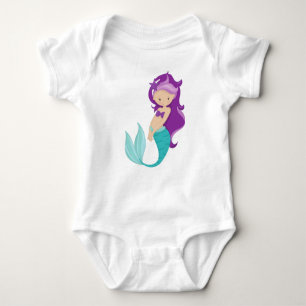 Cute Mermaid, Little Mermaid, Purple Hair, Star Baby Bodysuit