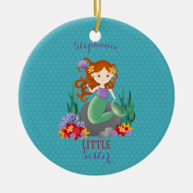 Cute Mermaid Little Sister Ceramic Ornament (Front)