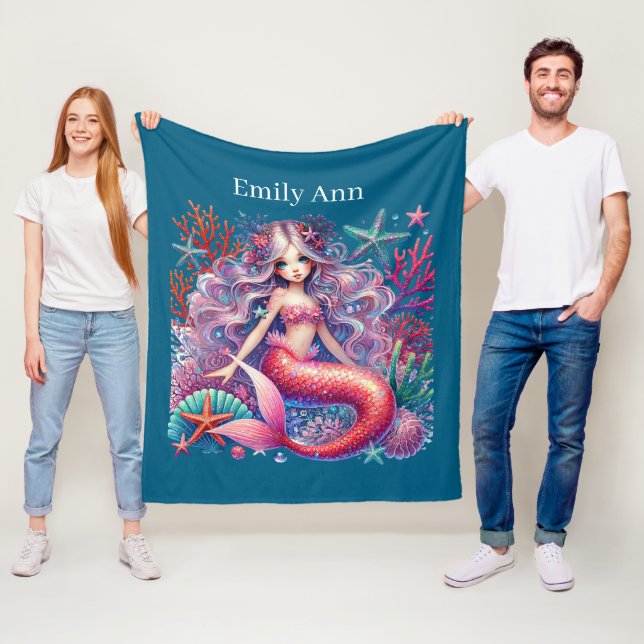 Cute mermaid lovers add name fleece blanket (In Situ)
