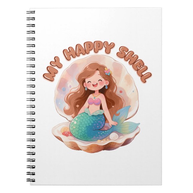 Cute Mermaid My Happy Shell Quote Pastel Aesthetic Notebook (Front)