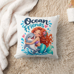 Cute Mermaid Ocean Friends Dolphin Design Cushion