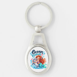 Cute Mermaid Ocean Friends Dolphin Design Keychain