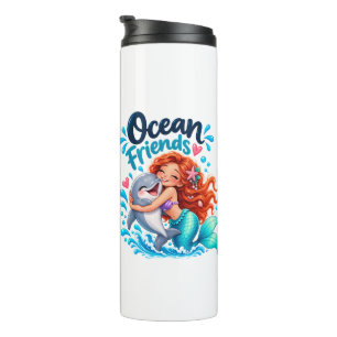 Cute Mermaid Ocean Friends Dolphin Design Thermal Tumbler