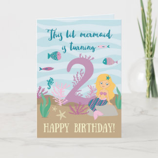 Cute Mermaid Ocean Happy 2nd Birthday Card 