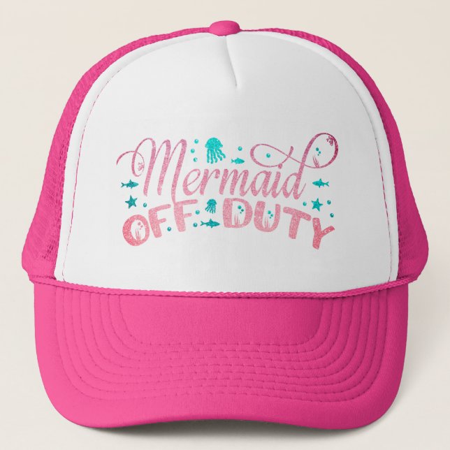 Cute Mermaid Off Duty Glitter pink Teal Trucker Hat (Front)
